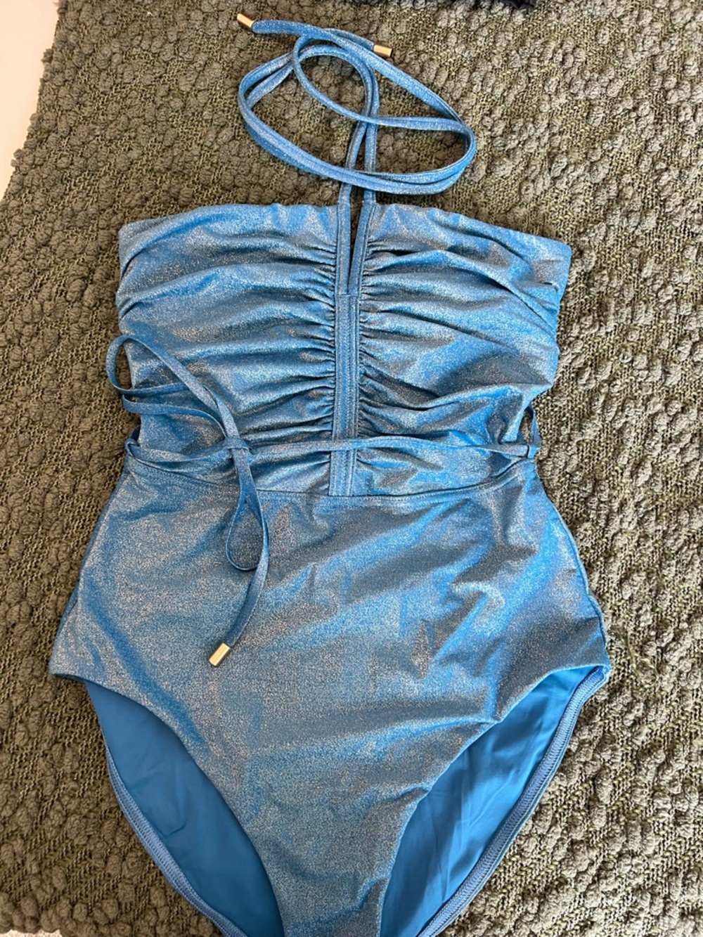 Zimmermann Metallic Blue One-Piece Swimsuit – Size 38 FR / US 4–6 – Halter Neck